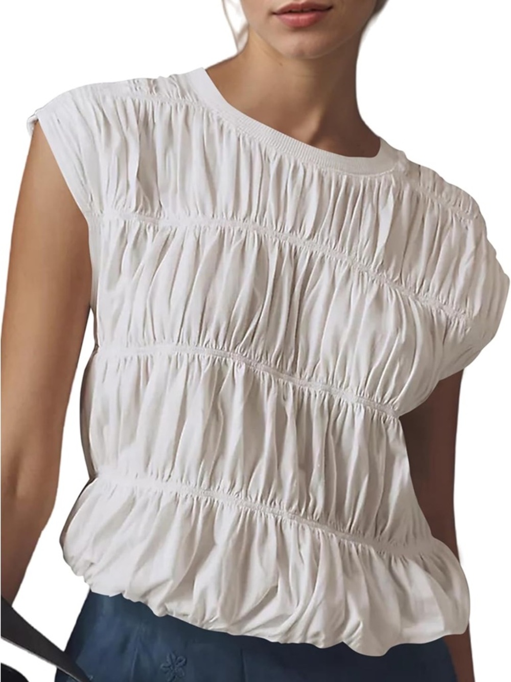 Ruched White Women’s Top